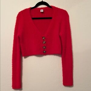 Urban Outfitters Vibrant Red Fuzzy Crop Cardigan Sweater